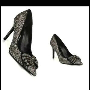 Black Sparkling Glitz Bling Bow Evening  Holiday Size 11 W